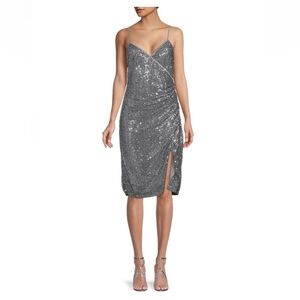 BCBG Silver Sequin Midi Slip Dress